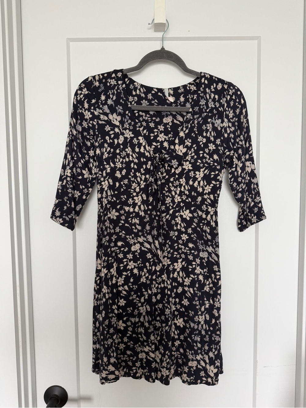 Navy Floral Tie-Front Women's Mini Dress